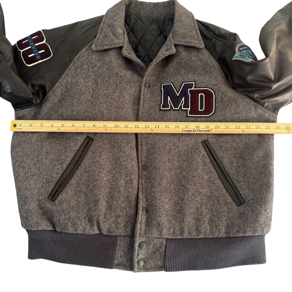 VTG Identity Inc Mighty Ducks Leather Wool Varsity Jacket Gray Made in USA Large - Picture 12 of 15